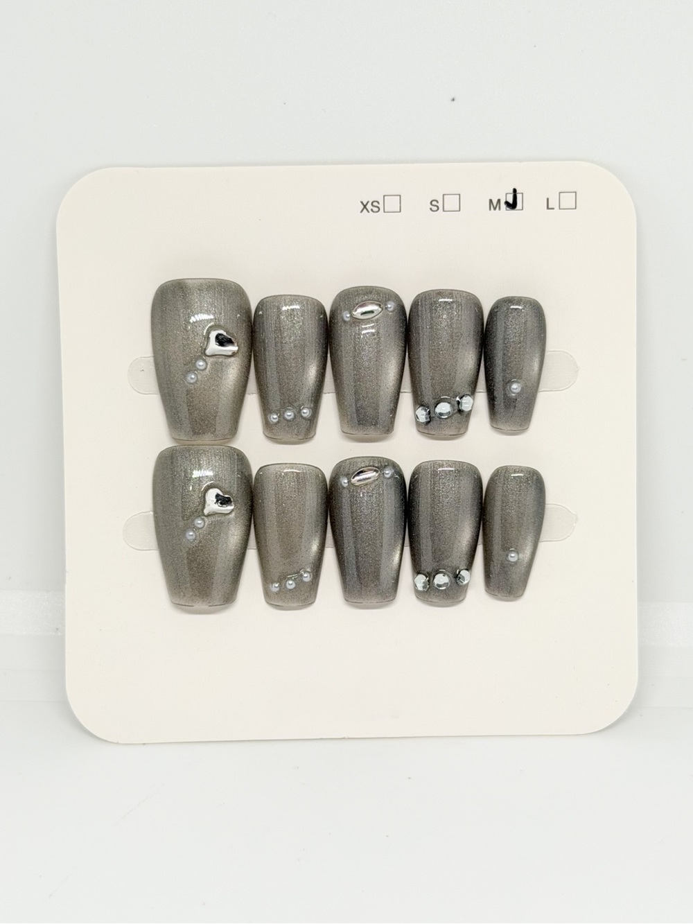Gray Rhinestone Press-On Nail Set - Women Accessories